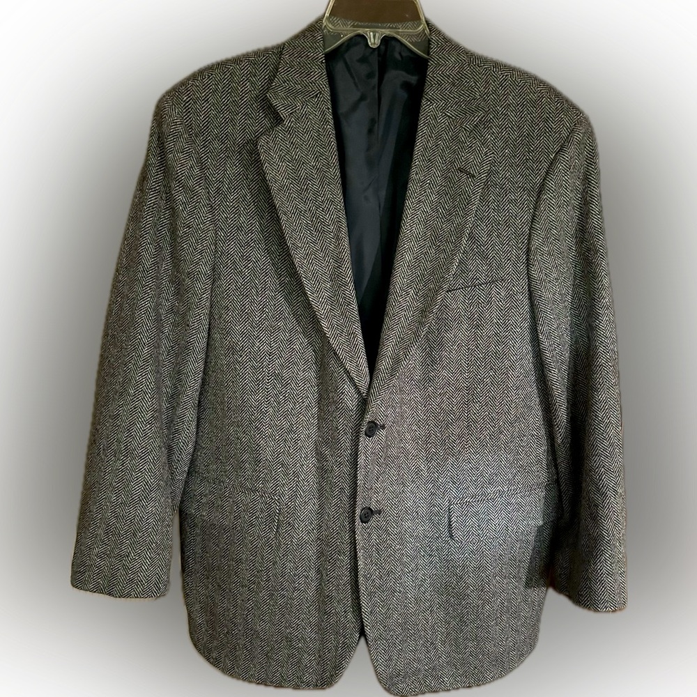 TOWNCRAFT 42S SPORTS COAT BLACK WHITE HERRINGBONE SUIT JACKET WOOL BLAZER CASUAL